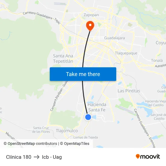 Clínica 180 to Icb - Uag map