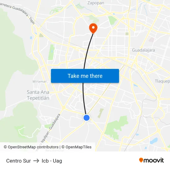 Centro Sur to Icb - Uag map
