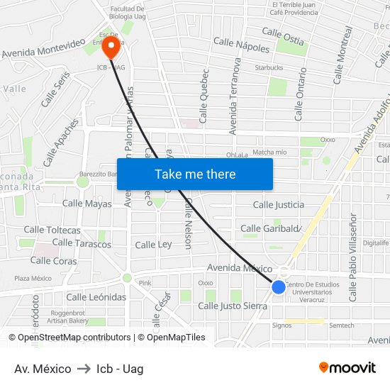 Av. México to Icb - Uag map