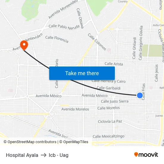 Hospital Ayala to Icb - Uag map