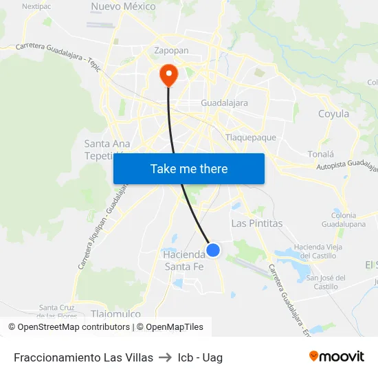 Fraccionamiento Las Villas to Icb - Uag map