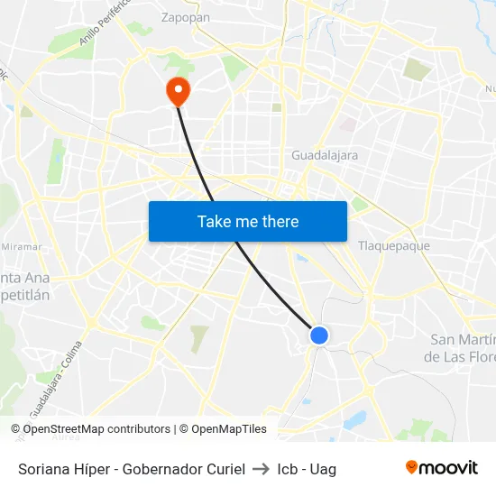 Soriana Híper - Gobernador Curiel to Icb - Uag map
