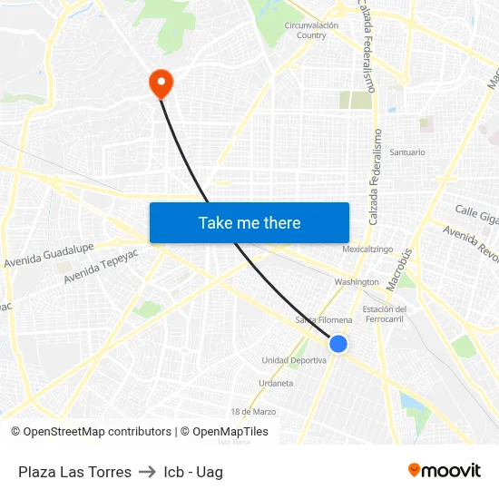 Plaza Las Torres to Icb - Uag map