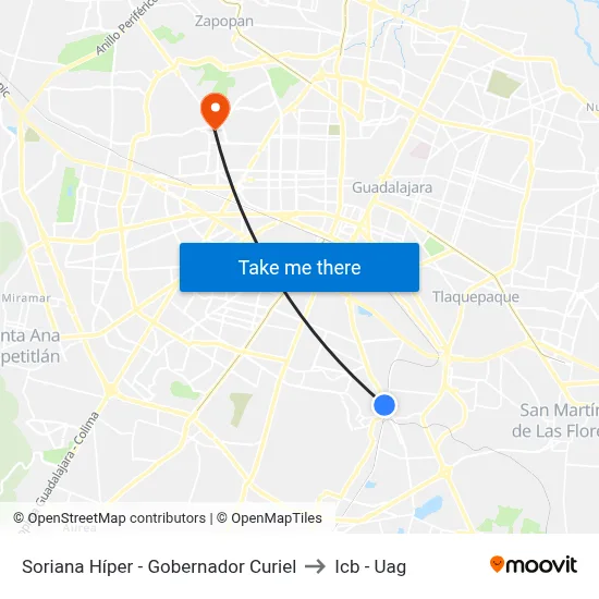 Soriana Híper - Gobernador Curiel to Icb - Uag map