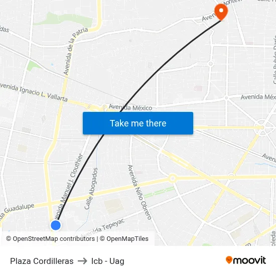 Plaza Cordilleras to Icb - Uag map