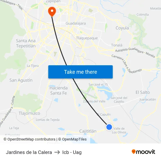 Jardines de la Calera to Icb - Uag map