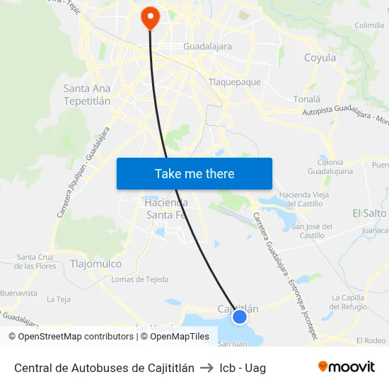 Central de Autobuses de Cajititlán to Icb - Uag map
