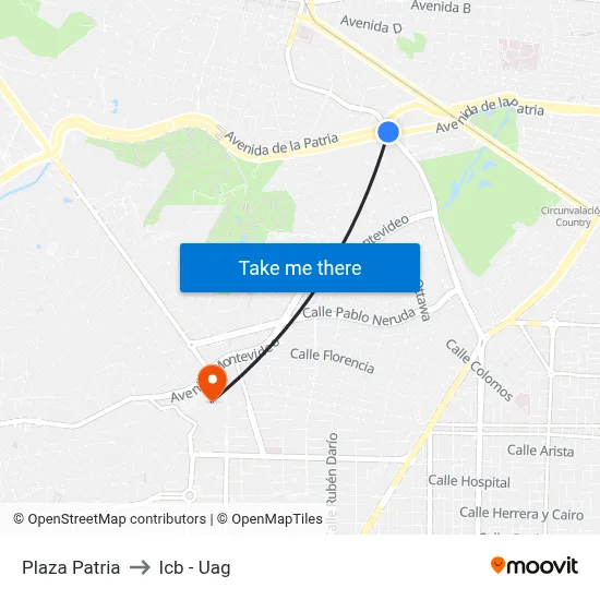 Plaza Patria to Icb - Uag map