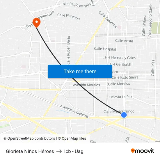 Glorieta Niños Héroes to Icb - Uag map