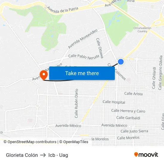 Glorieta Colón to Icb - Uag map