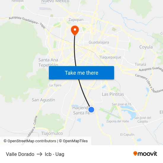 Valle Dorado to Icb - Uag map