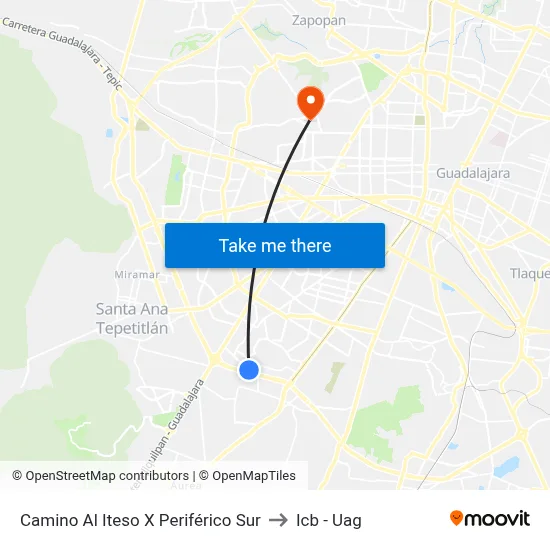 Camino Al Iteso X Periférico Sur to Icb - Uag map