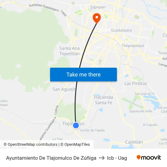 Ayuntamiento De Tlajomulco De Zúñiga to Icb - Uag map