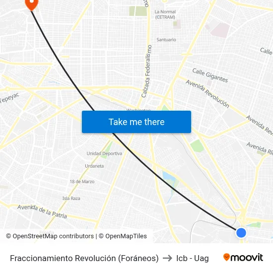 Fraccionamiento Revolución (Foráneos) to Icb - Uag map