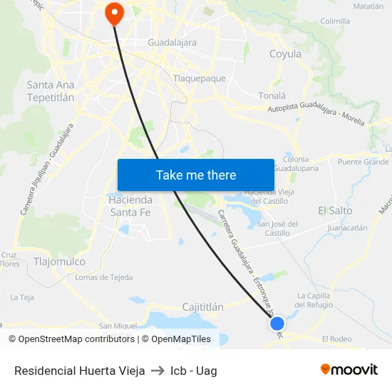 Residencial Huerta Vieja to Icb - Uag map