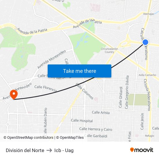 División del Norte to Icb - Uag map