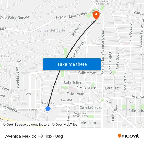Avenida México to Icb - Uag map