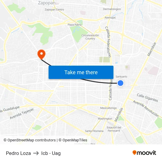 Pedro Loza to Icb - Uag map