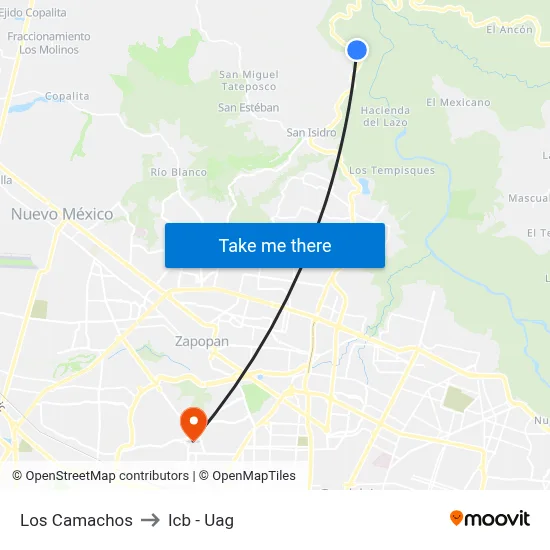 Los Camachos to Icb - Uag map
