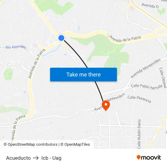 Acueducto to Icb - Uag map