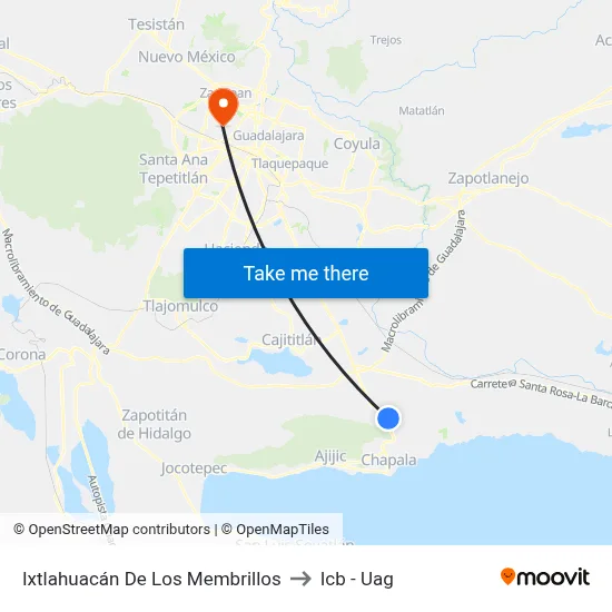 Ixtlahuacán De Los Membrillos to Icb - Uag map