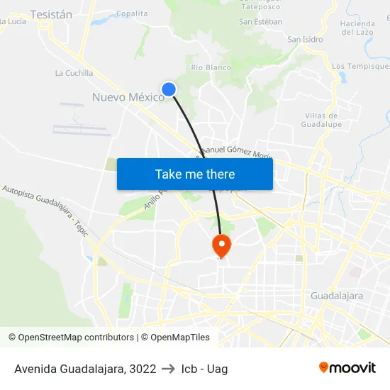 Avenida Guadalajara, 3022 to Icb - Uag map
