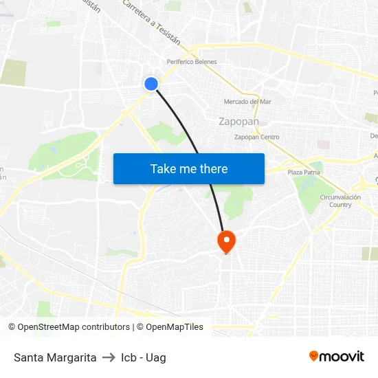 Santa Margarita to Icb - Uag map