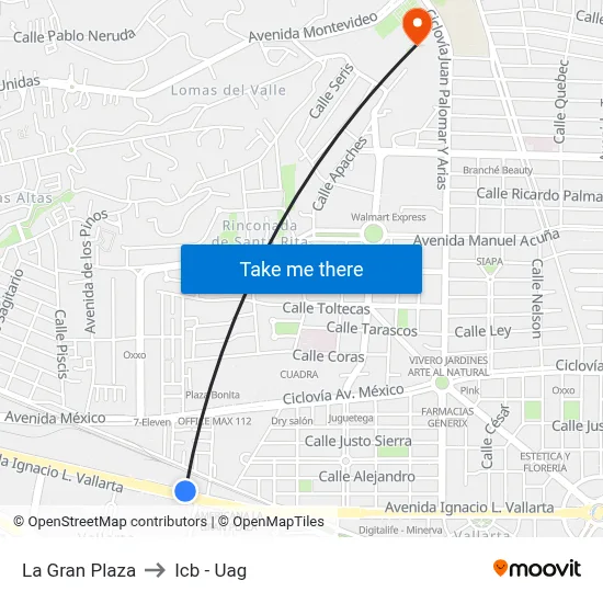 La Gran Plaza to Icb - Uag map