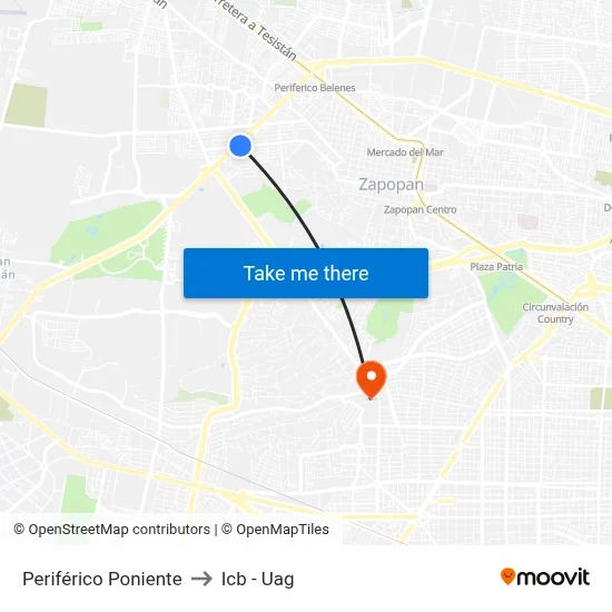 Periférico Poniente to Icb - Uag map