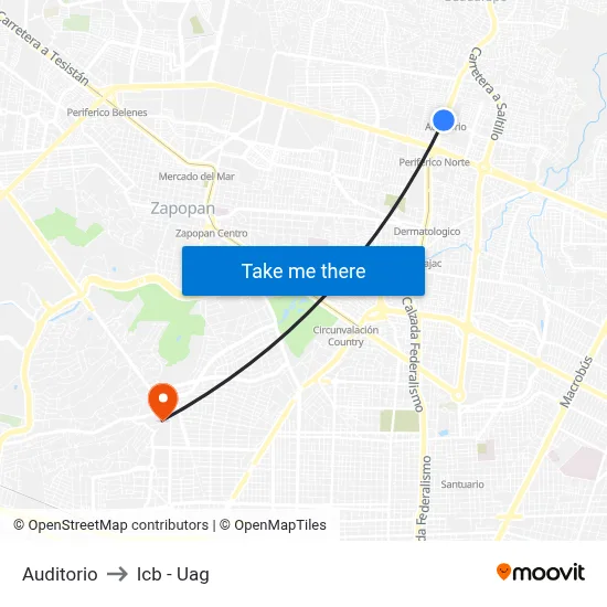 Auditorio to Icb - Uag map