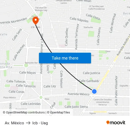 Av. México to Icb - Uag map