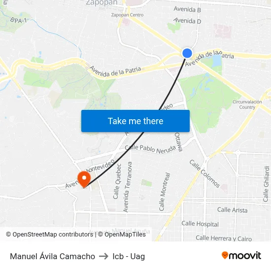 Manuel Ávila Camacho to Icb - Uag map