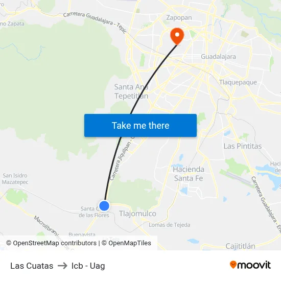 Las Cuatas to Icb - Uag map