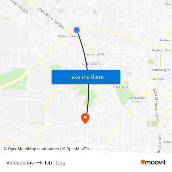 Valdepeñas to Icb - Uag map