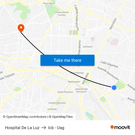 Hospital De La Luz to Icb - Uag map