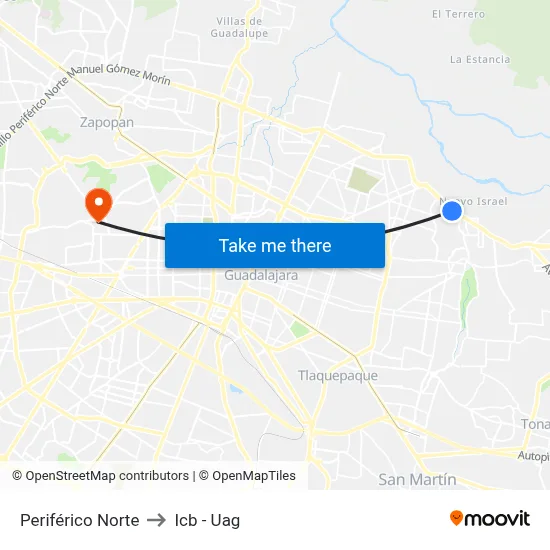 Periférico Norte to Icb - Uag map