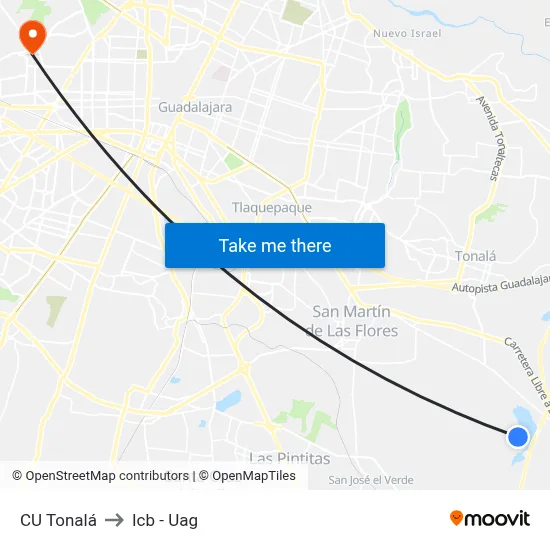 CU Tonalá to Icb - Uag map