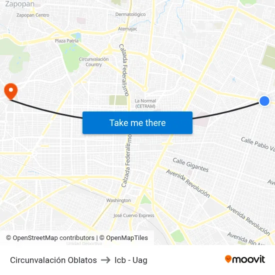 Circunvalación Oblatos to Icb - Uag map