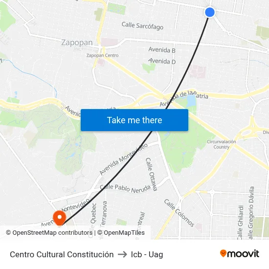 Centro Cultural Constitución to Icb - Uag map
