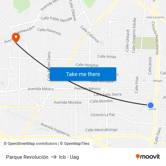 Parque Revolución to Icb - Uag map