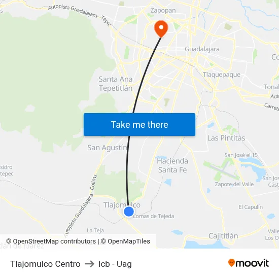 Tlajomulco Centro to Icb - Uag map