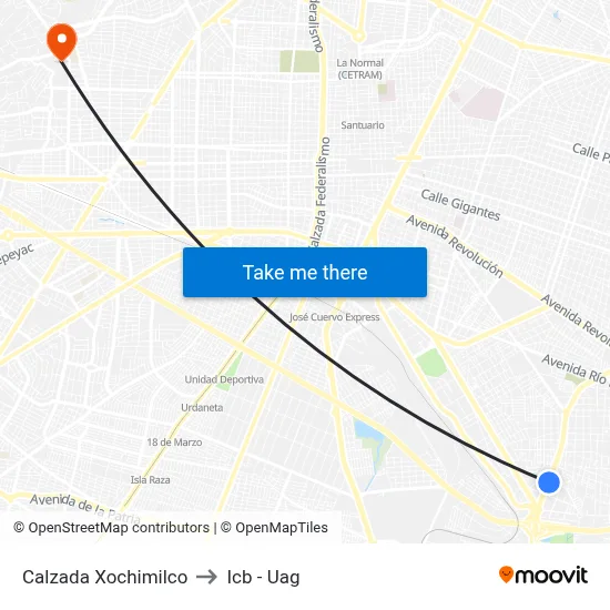 Calzada Xochimilco to Icb - Uag map