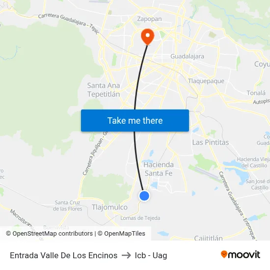 Entrada Valle De Los Encinos to Icb - Uag map