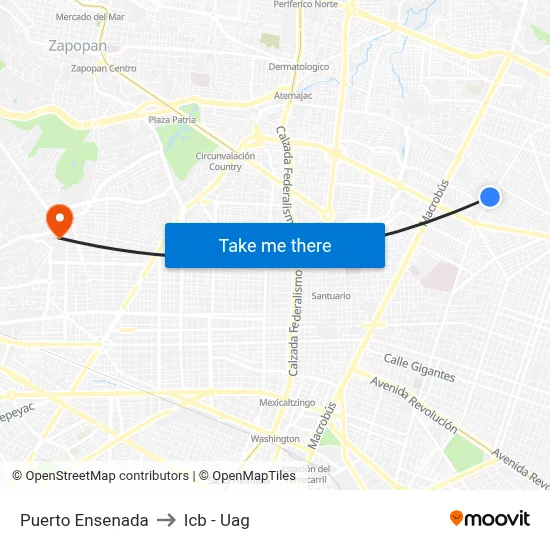 Puerto Ensenada to Icb - Uag map