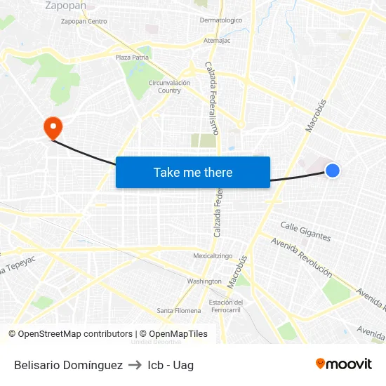 Belisario Domínguez to Icb - Uag map