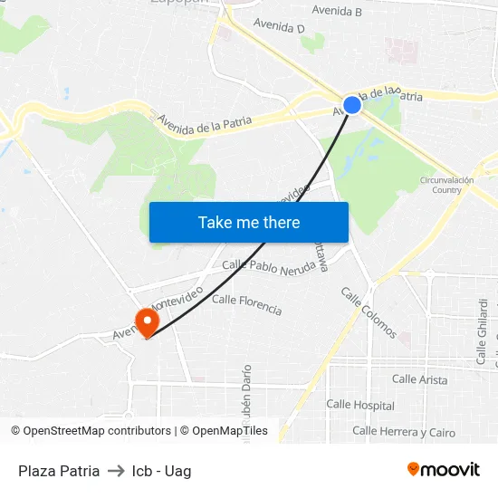 Plaza Patria to Icb - Uag map