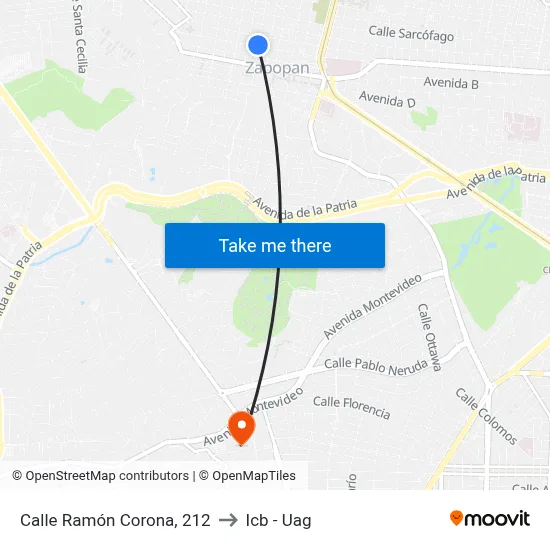 Calle Ramón Corona, 212 to Icb - Uag map