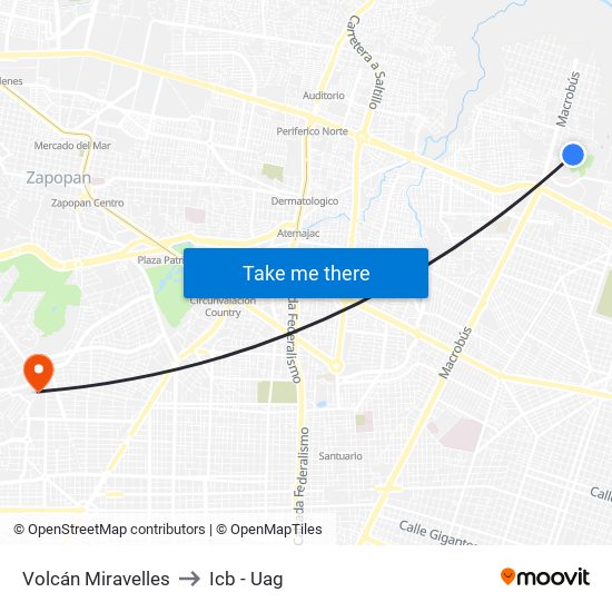 Volcán Miravelles to Icb - Uag map