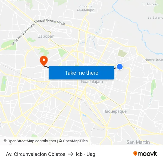 Av. Circunvalación Oblatos to Icb - Uag map