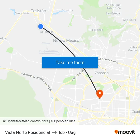 Vista Norte Residencial to Icb - Uag map